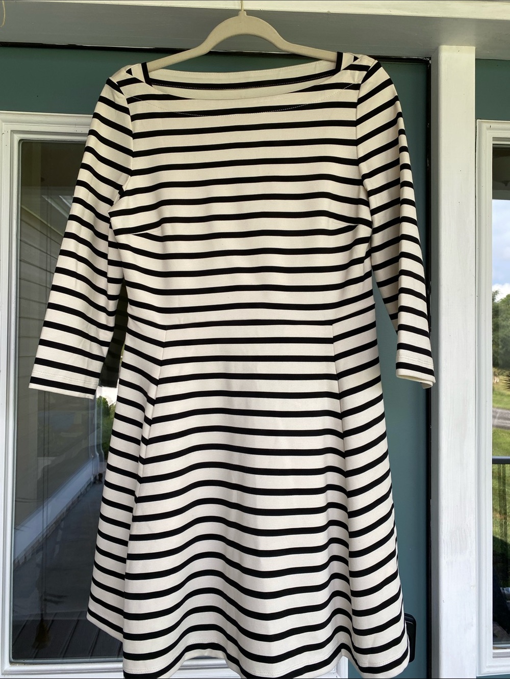 kate spade Black & White Striped Long-Sleeve Fit-and-Flare Dress